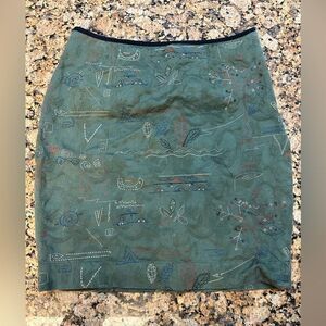 Meadow‎ Rue Olive Green Pencil Skirt Size 8 Geo Embroidery Lined Knee Straight